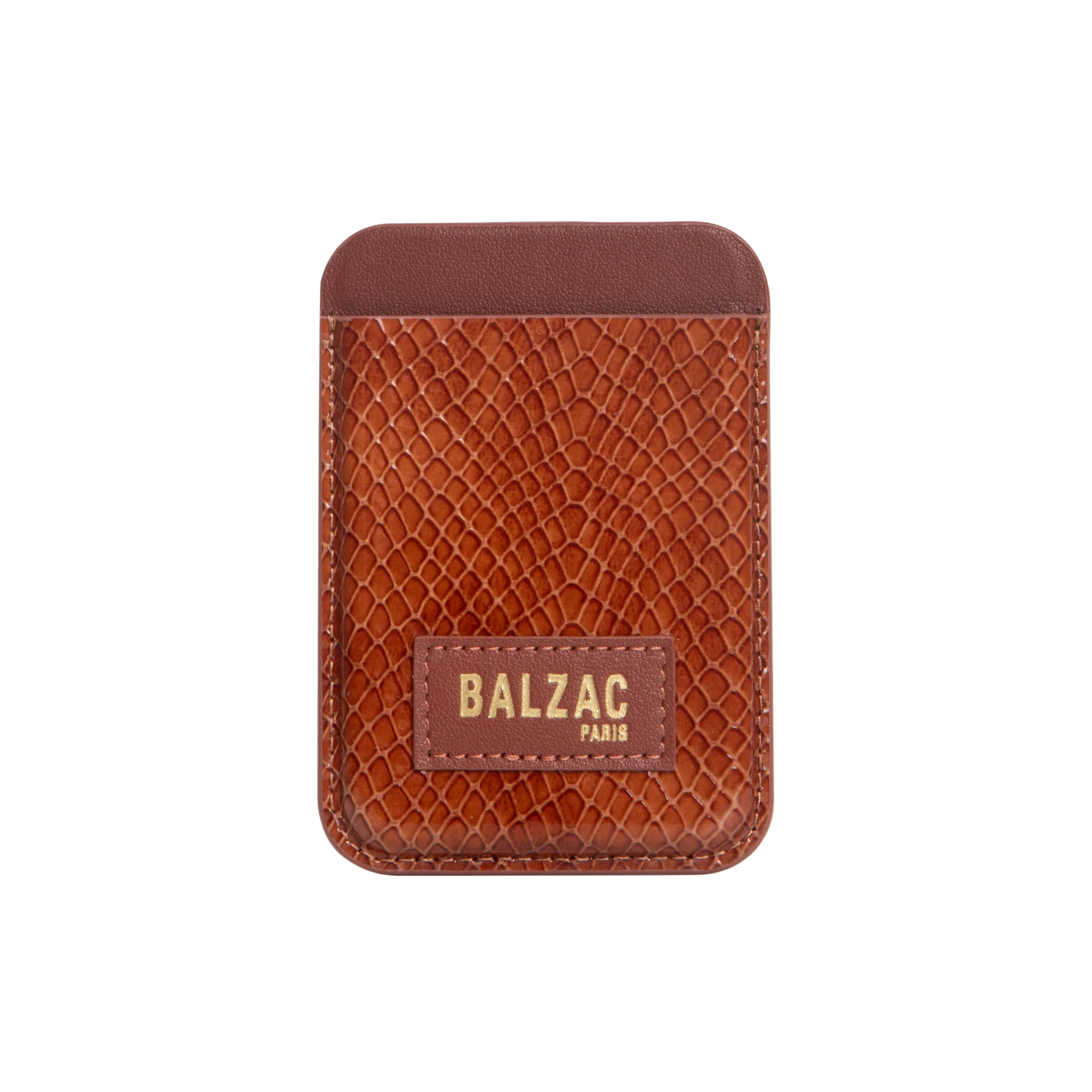 Embossed Cognac Magnetic Card Holder