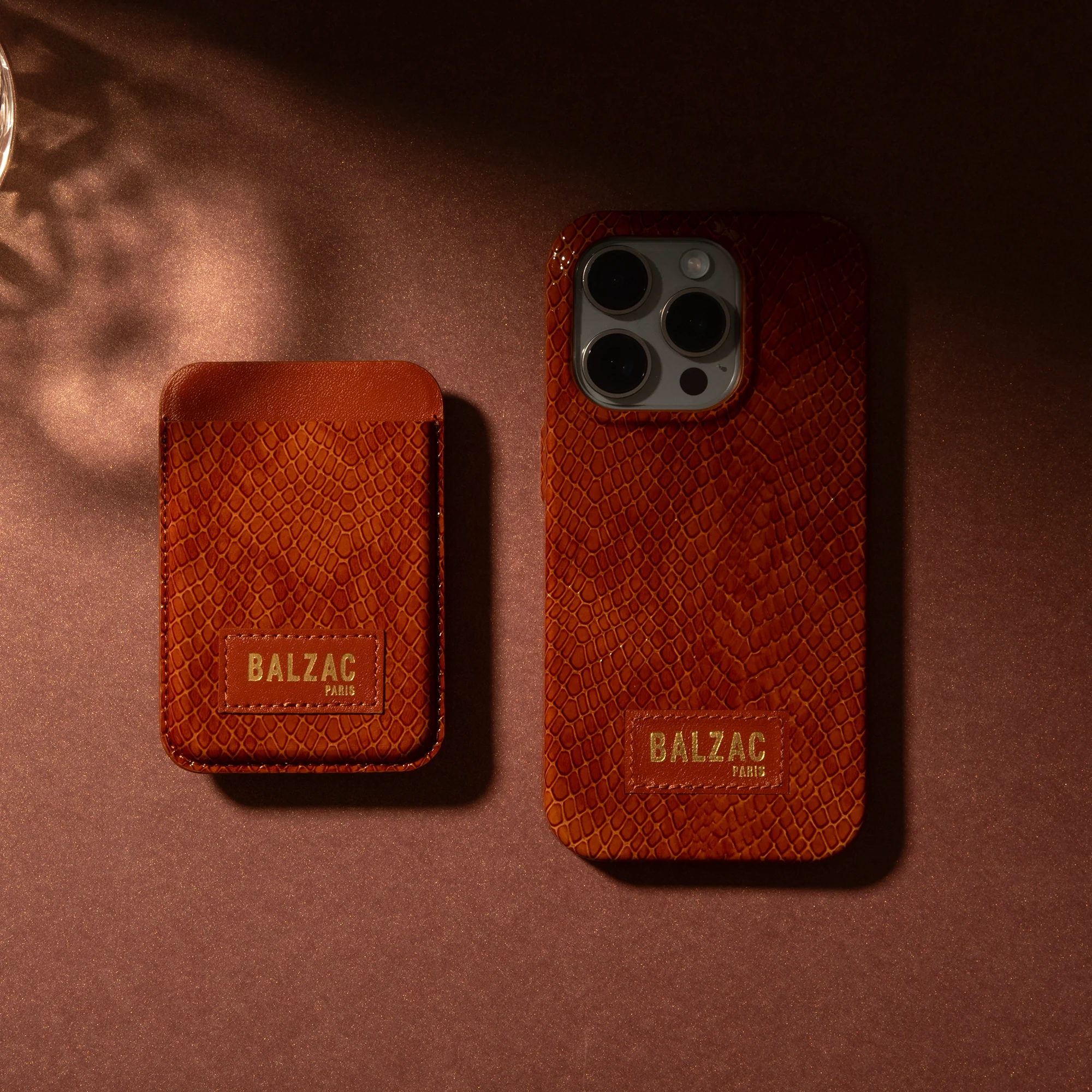 Embossed Cognac Magnetic Card Holder - Image 2